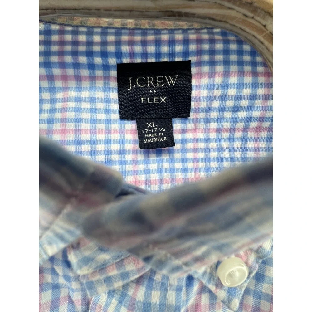 J. Crew Flex Gingham Short‎ Sleeve Button Down Shirt Mens XL Blue Pink Plaid